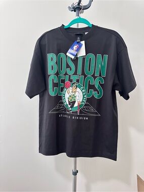 H&M Black Boston Celtics Graphic Tee with Green and White Accents